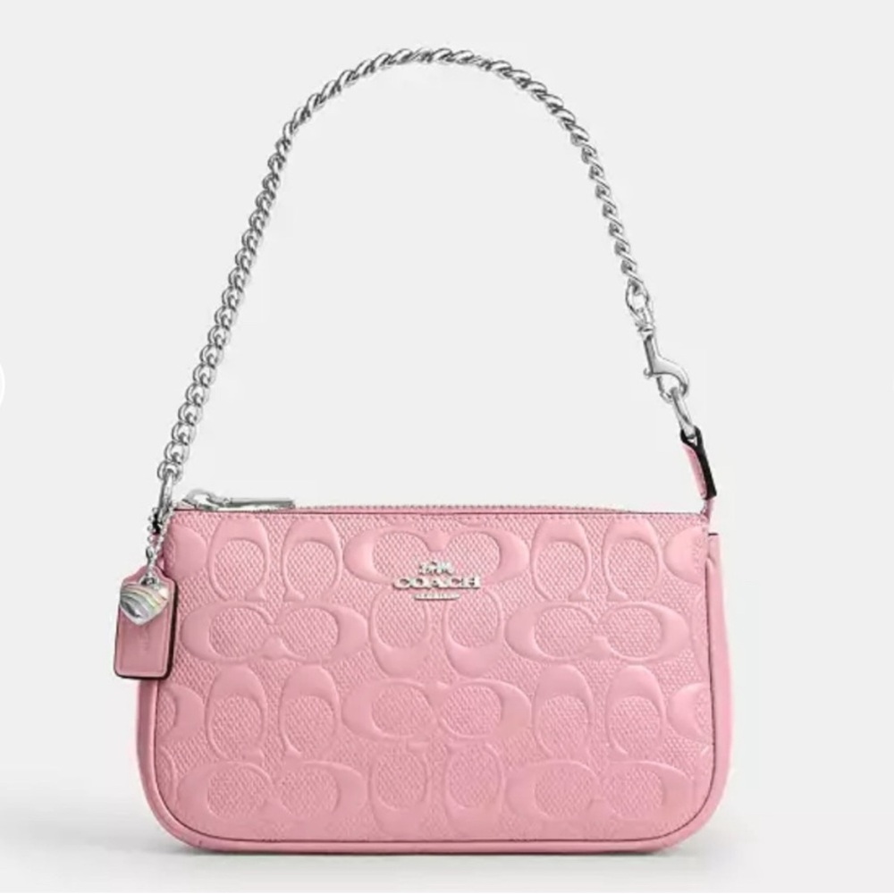 Coach Pink Embossed Leather Chain Strap Crossbody
